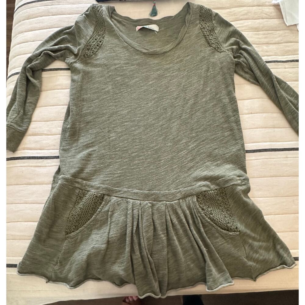 Free People- FP Sweet Nothings Drop Waist Cotton Knit Dress Green - Large - Picture 2 of 6